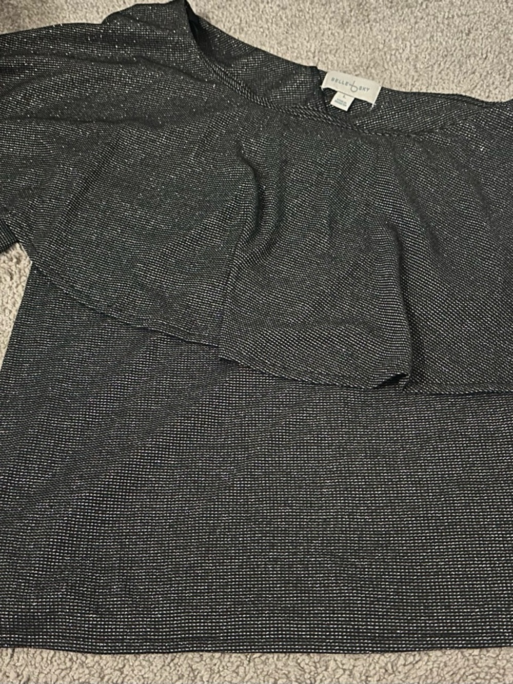 belle sky Black Metallic Ruffle Knit Top